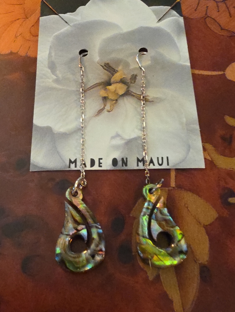 Sterling Silver Paua Abalone Maui Hook Threader Earrings